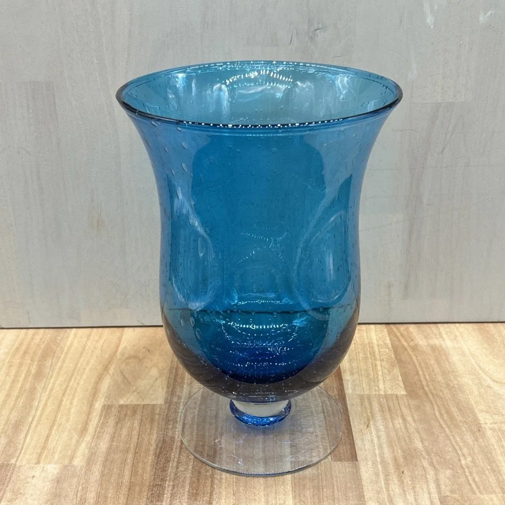 ZODAX Vase Aqua Bubble Art Glass Blue